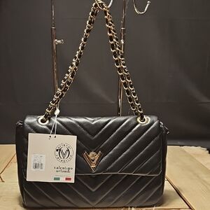 Valentino Orlandi Black Chevron Shoulder Bag